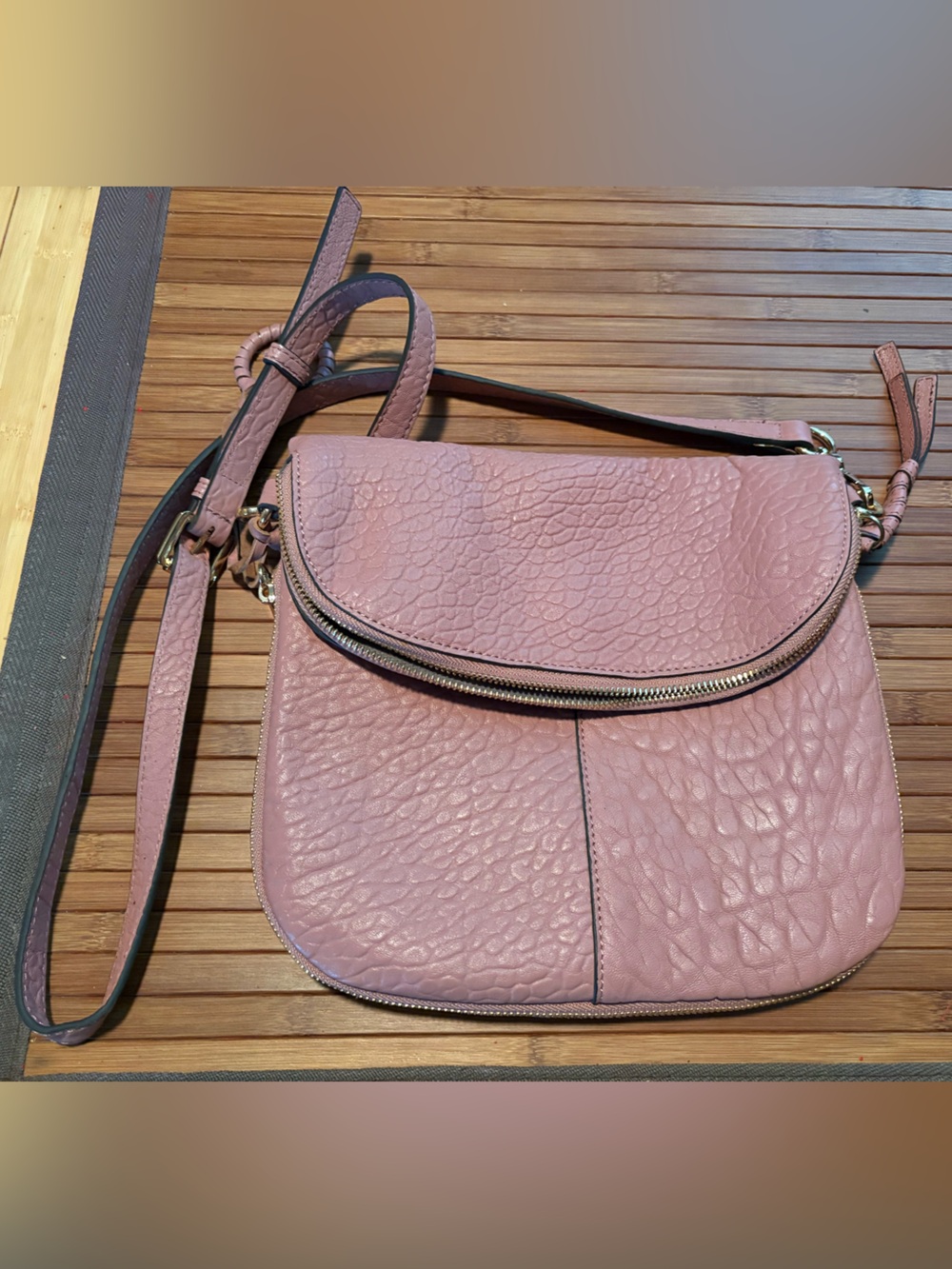 Vince Camuto Dusty Rose Pebbled Leather Crossbody Bag
